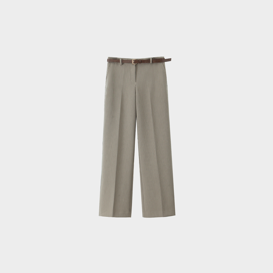 Checked Wide-Leg Trousers with Belt 