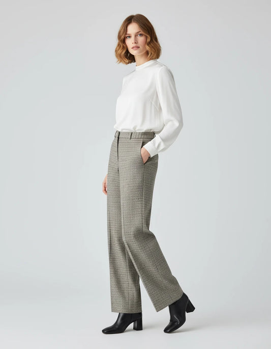 Checked Wide-Leg Trousers with Belt 